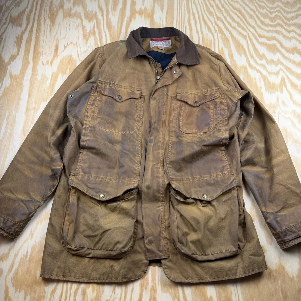 VTG Filson Shelter Cloth Waterfowl Coat Mens M Brown Waxed Canvas Hunting Jacket